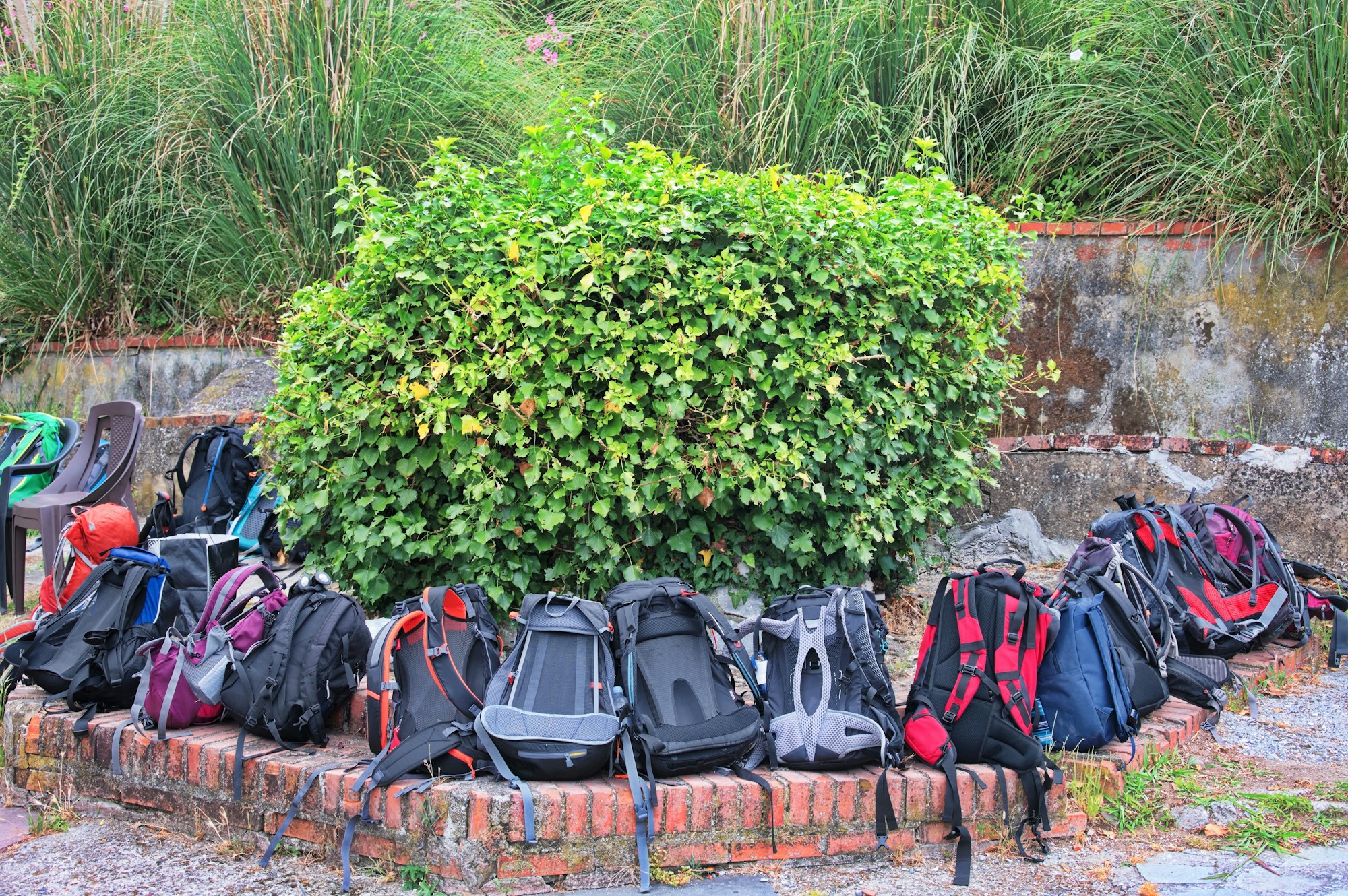 Group of backpacks ready for hiking