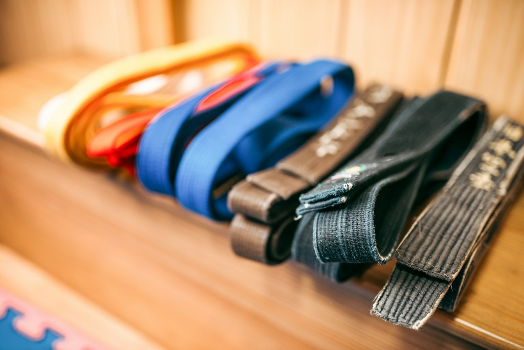 Martial arts, brown, orange, blue and black belts